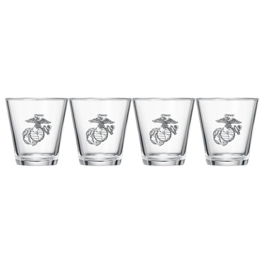 Marine Whiskey & Wine Glasses Set of 4, Anchor and Globe Whiskey Glasses 10oz Marines Gift by The Wine Savant - Military Gift Set Set, Veterans, Marine Gifts (Copy)-1